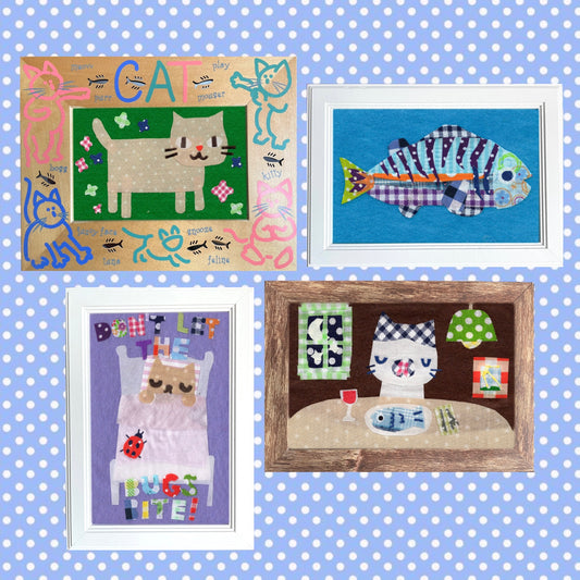 framed fabric collages