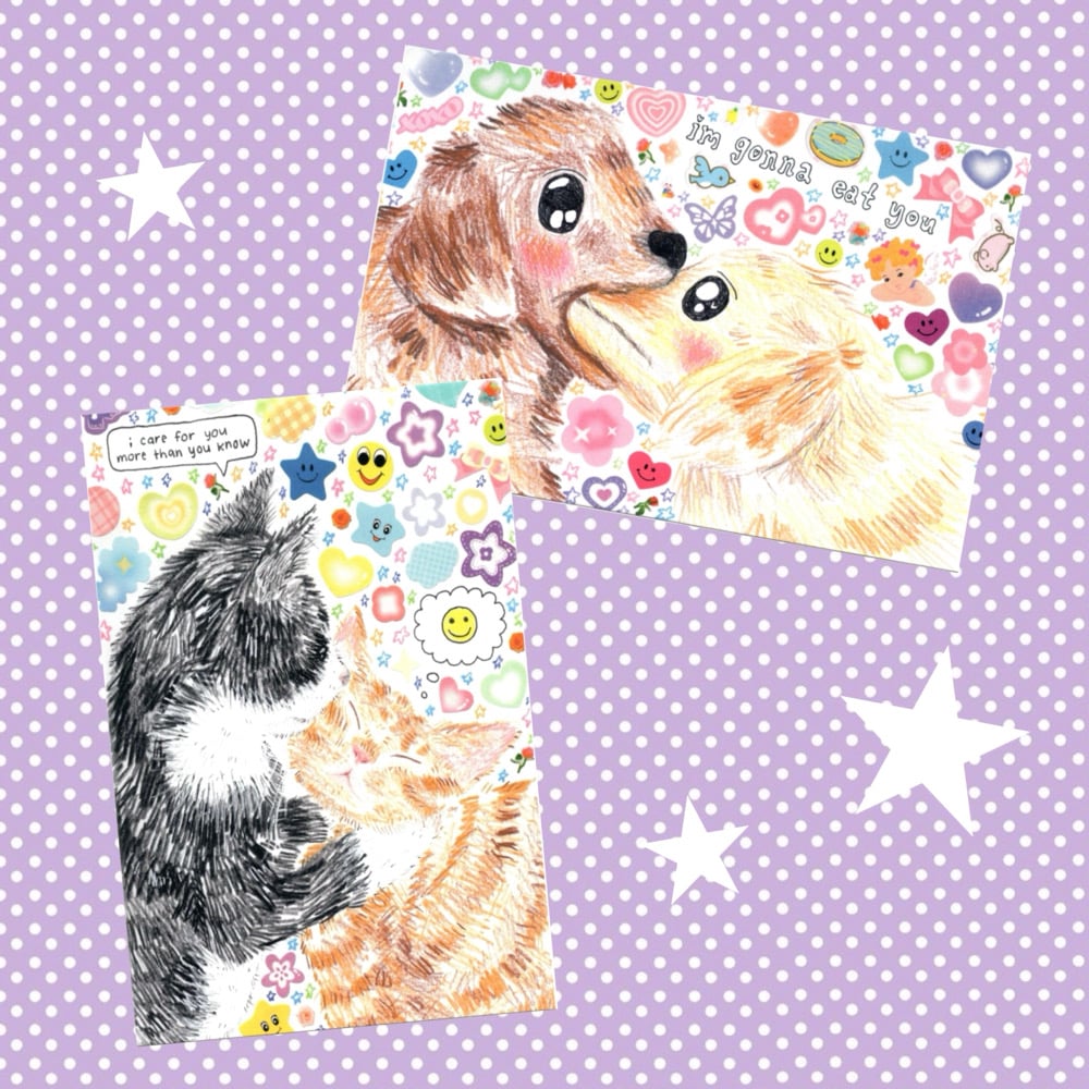puppy + kitty postcards